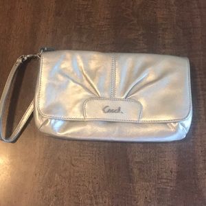 Silver clutch purse Coach